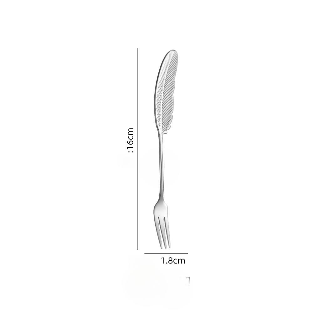 Feather‑Shaped Spoon Fork, 304 Stainless Steel Coffee Stirring Spoon Creative Dessert Gift Utensil