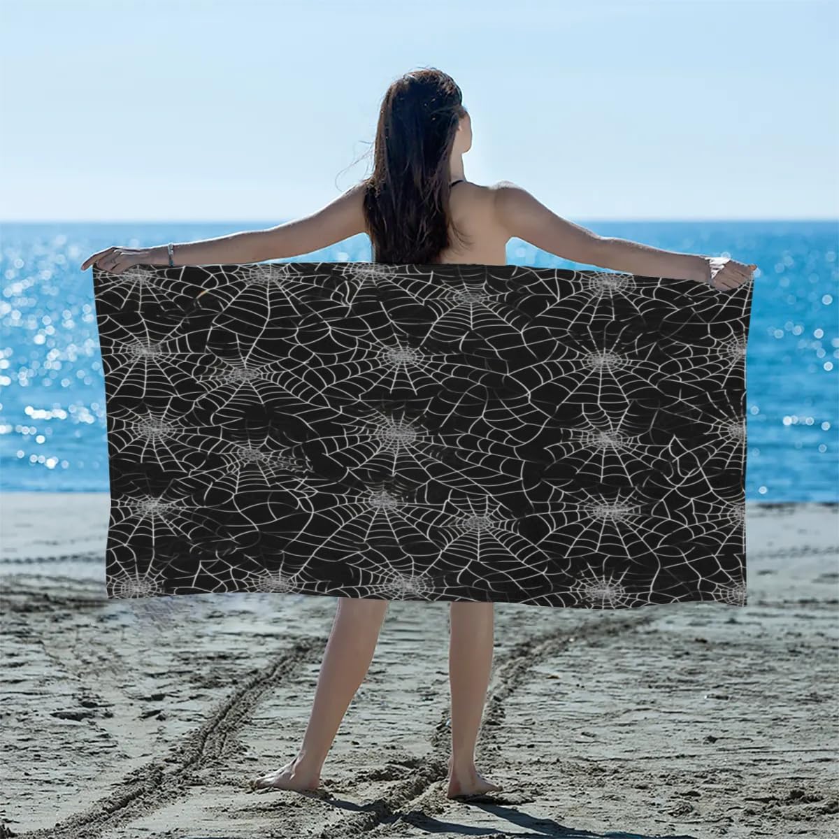 Shanika Chen Black Spider Web Large Beach Towel Microfiber Beach Towels For Adults Quick Dry Pool Towel Travel Compact Bath Towel Sandproof