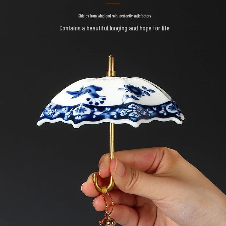 Blue & White Porcelain Umbrella Tea Strainer - Creative Tea/Coffee Filter & Ornament