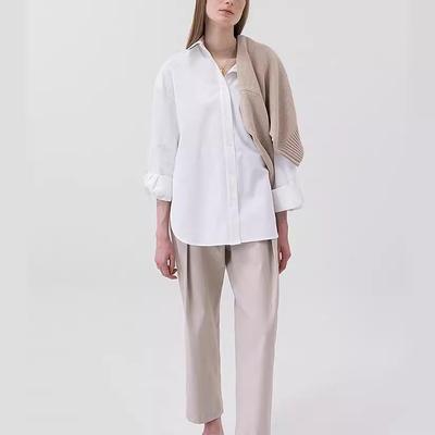 2025 Spring/Autumn Women's Plus Size Solid Color Long-Sleeve Slit Fashion Top