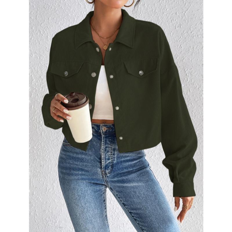 Autumn and Winter Loose Long Sleeve Casual Women Short Coats Buttons Simple Elegant Fashion Office Jacket Lapel Ladies Solid Color Clothing