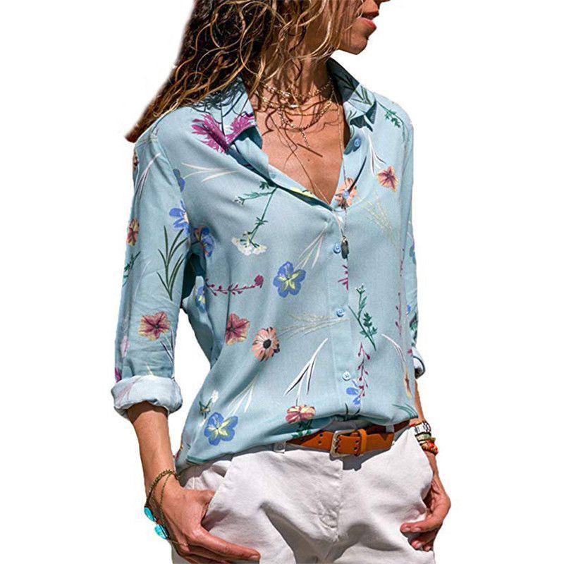 Women Autumn Striped Floral Long Sleeve Button V Neck T Shirt Casual Blouse Tops For Effortless Style And Comfort