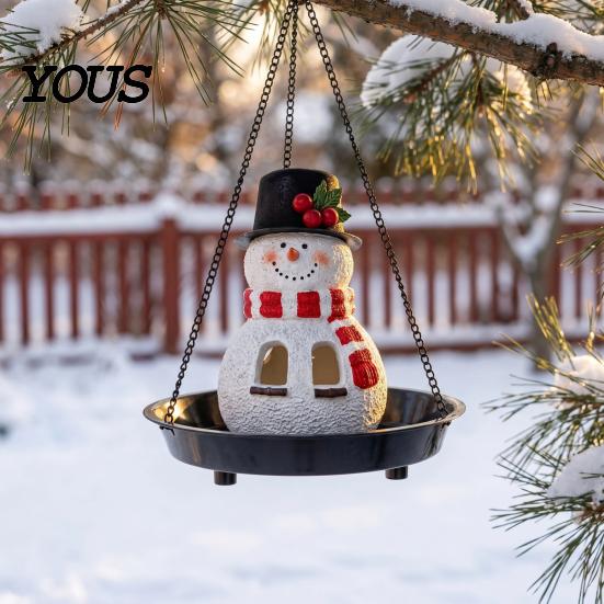 Garden Yard Patio Decor Christmas Snowman Bird Feeder, Hanging Decorative Outdoor Feeding Feeder Station for Wild Birds, Festive Backyard Seasonal