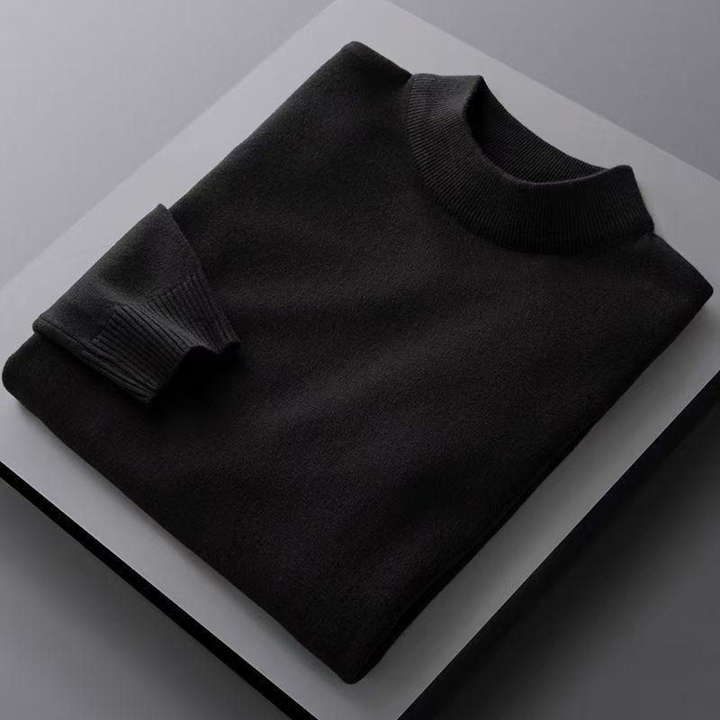 

Мужской шерстяной свитер в корейском стиле – Тонкая вязка, Воротник средней высоты, Однотонный, Круглый вырез, Идеально подходит для весны и осени M (85-105 jin)