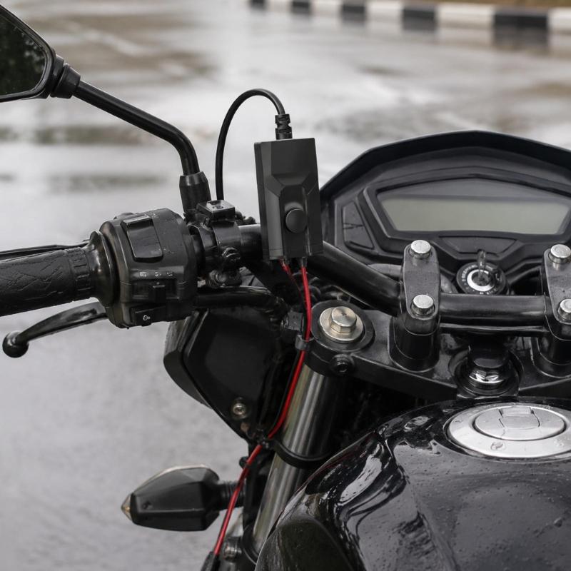 Motorcycle Power Socket Outlet with Covered Port, USB Charging Access and Direct Wire Cable for Device Use, Phone Maps, and Long Ride Travel