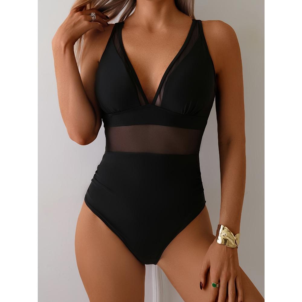 

Женский слитный купальник - Элегантный черный купальник с регулируемыми бретелями, быстросохнущий купальный костюм для пляжа L чёрный