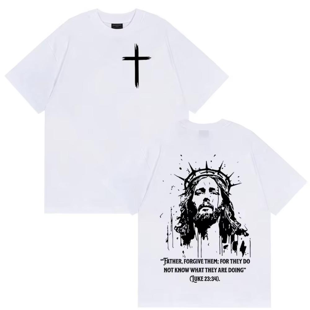 Christlich Religiös Jesus Vergib Ihnen Vater Bibel Druck T-Shirt Männer Frauen Lässig Heißer Verkauf T-Shirts Retro Übergroße Baumwoll-Tees