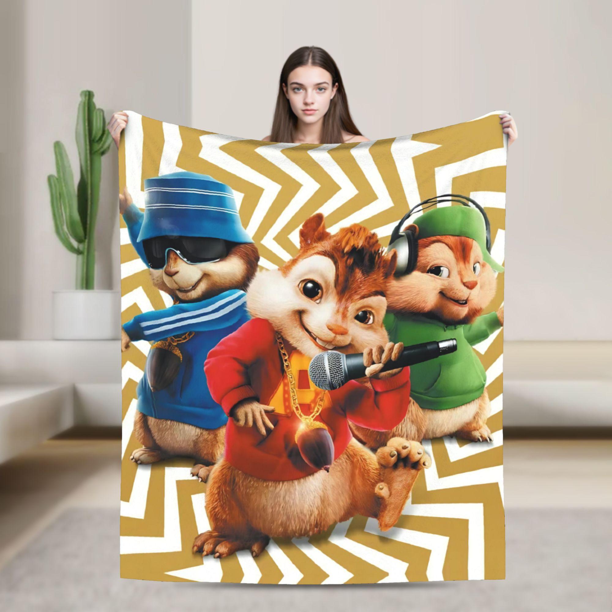 Creative Homewares Unisex A-Alvin And The Chipmunks Knitted Blankets Tunes Flannel Throw Blankets Summer Air Conditioning Printed Lightweight Bedspreads,