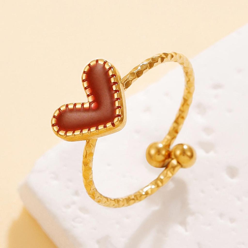 Live Broadcast Style Heart-Shaped Stainless Steel Ring for Women - Cute and Sweet Drip Oil Design