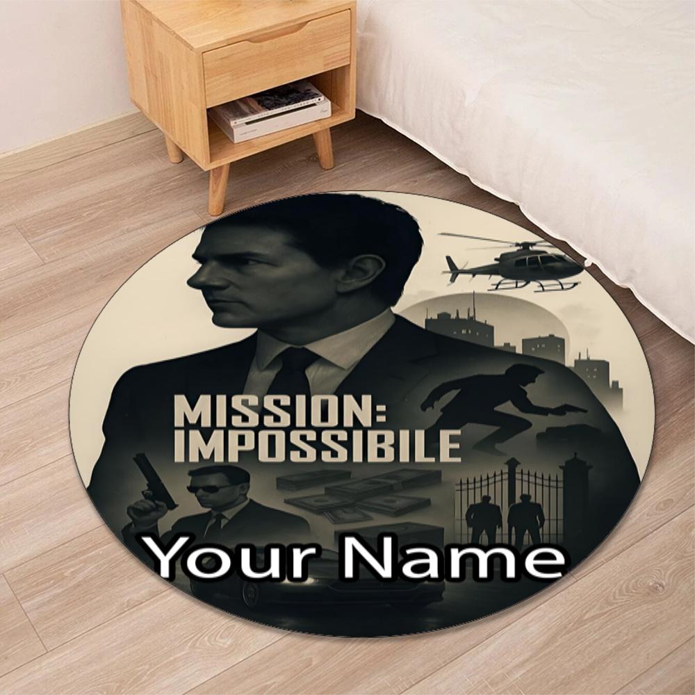 Custom Name Mission Impossible Printed Round Rug Carpet Chair Rug Area Rug Entryway Doormats,for Office Chair Living Room Bedroom Kitchen Room.