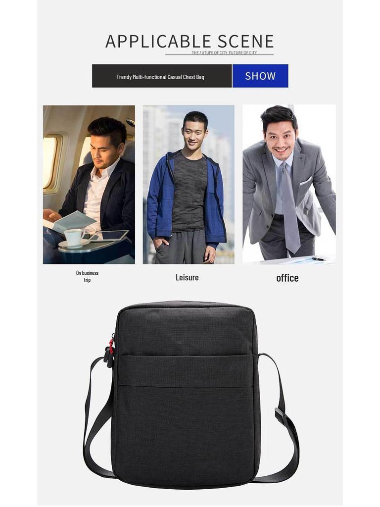 Men's Black Oxford Cloth Waterproof Crossbody Shoulder Bag - Large Capacity, Minimalist Design for Casual Travel
