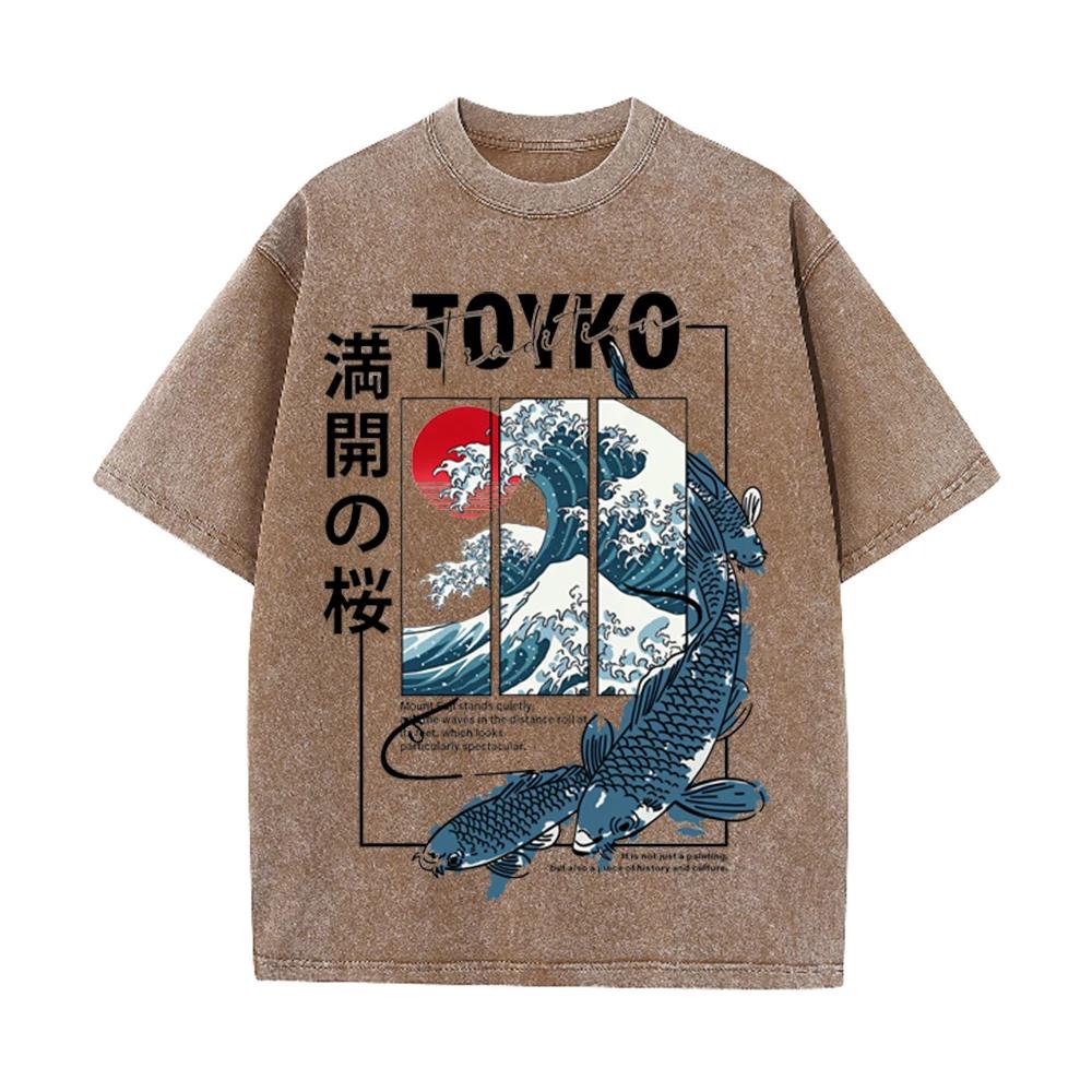 2026 Summer Men Japanese Trendy Graphic Print T Shirt 100 Percent Pure Cotton Loose Fit Soft Breathable All Match Daily Street H