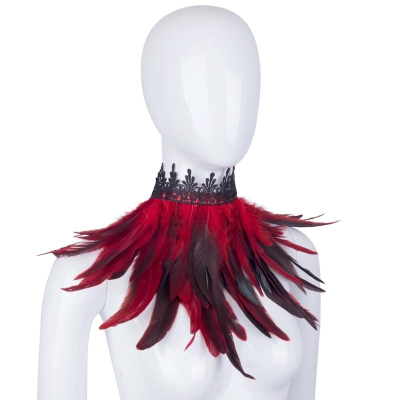 Feather Costume Neck Accessory with Lace Trim, Cosplay Capes Shoulder Wrap, Gothic Pull-On Collar for Party Photos and Stage Styling Appeal