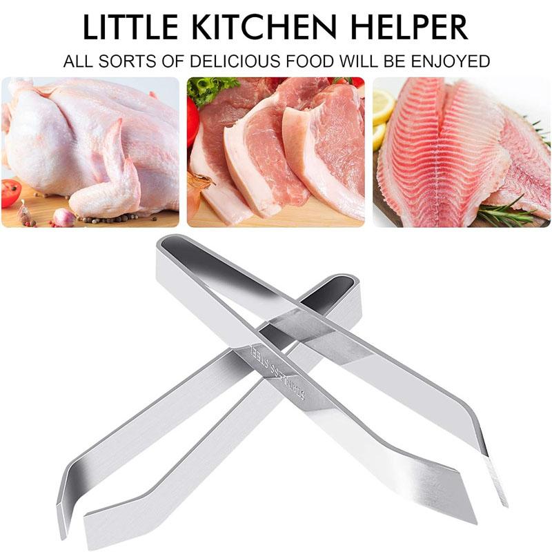 1/2 st 430 Rostfritt Stål Fiskbenspincett Klämma Platt och Vinklad Tång Kött Hårborttagningsverktyg för att Ta Bort Laxben