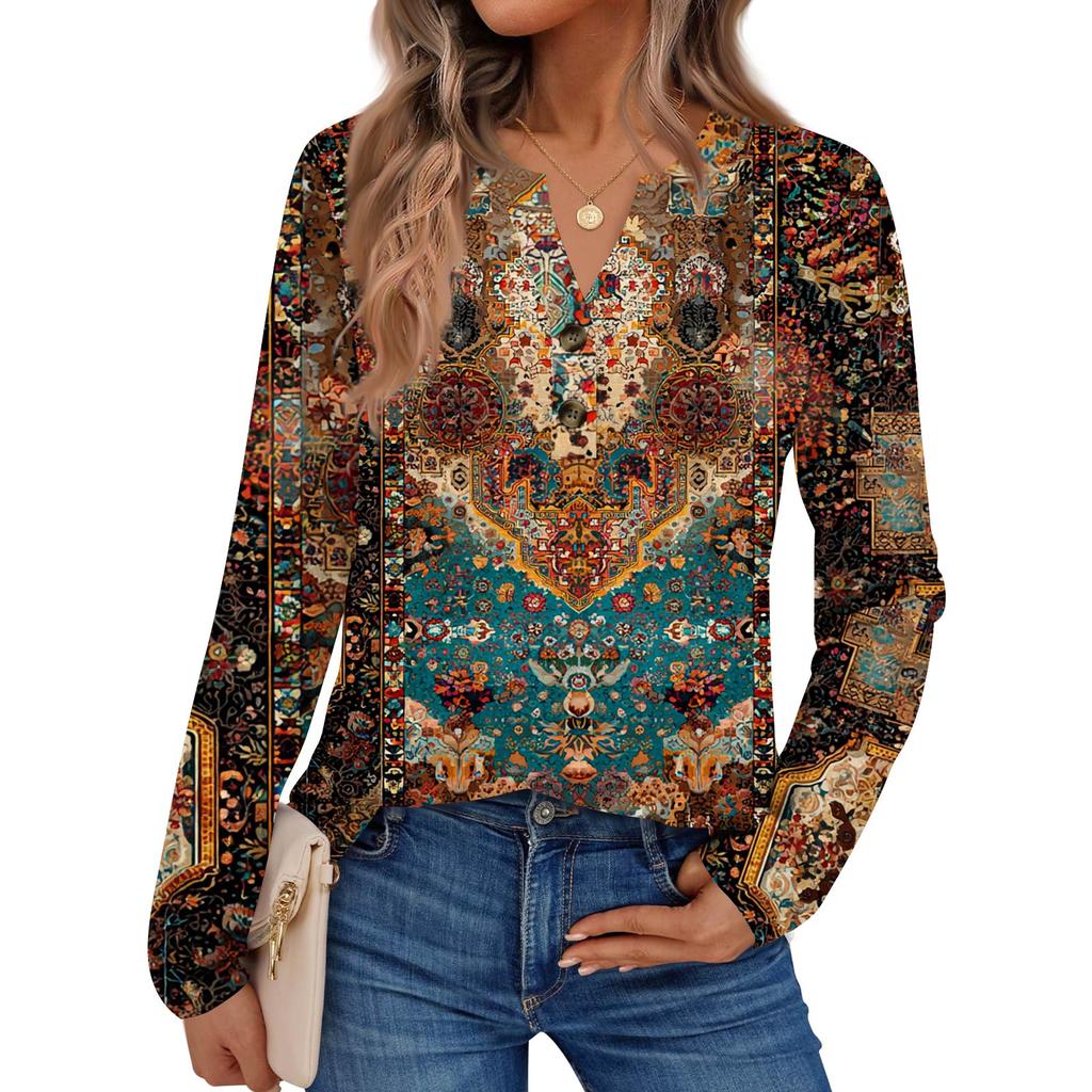 Women's Print Long Sleeve Shirts Elegant Casual Tops Trendy Shirts Tops
