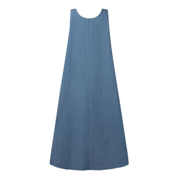 Moda Mujer Sin Mangas Casual Holgado Vestido de Verano Sarafans Abaya Vestido Vaquero Azul Mono Musulmán Vestido