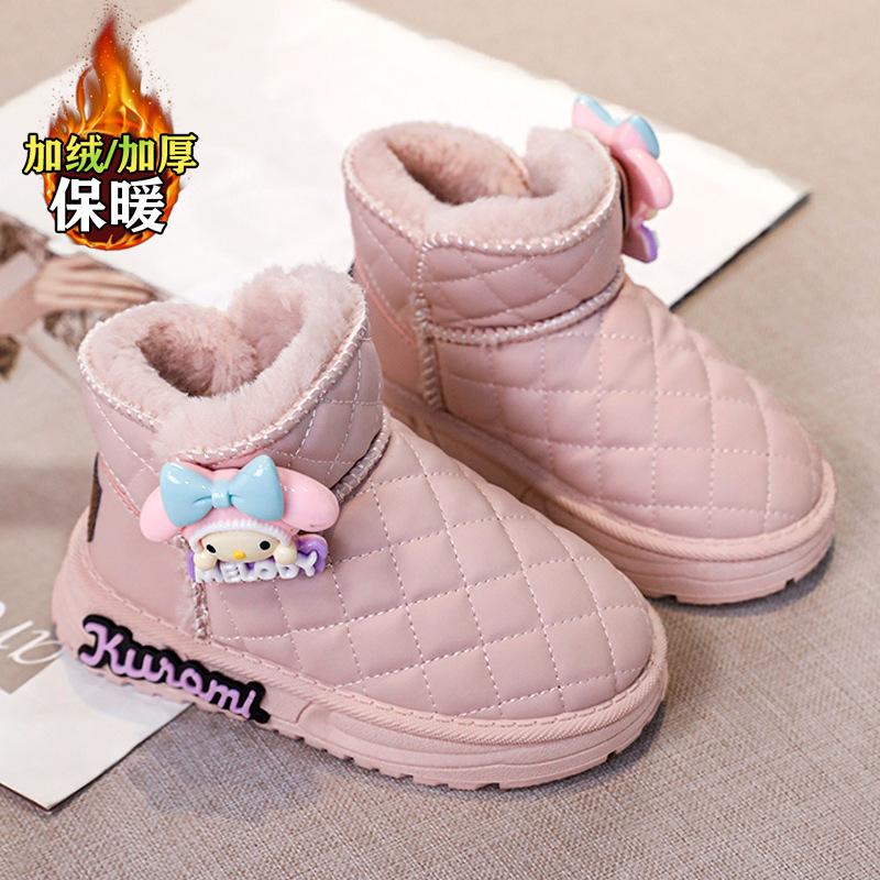 Cartoon Girls Fleece Lined Snow Boots Winter Warm Thickened Short Cotton Shoes for Kids size 26 розовый