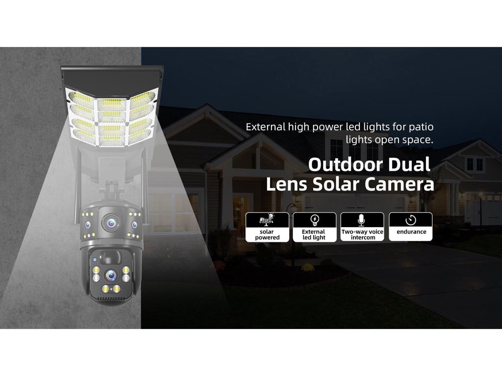 Solar-Powered 4G Outdoor Security Camera with Dual Lens, Waterproof Panoramic HD, and Full-Color Night Vision