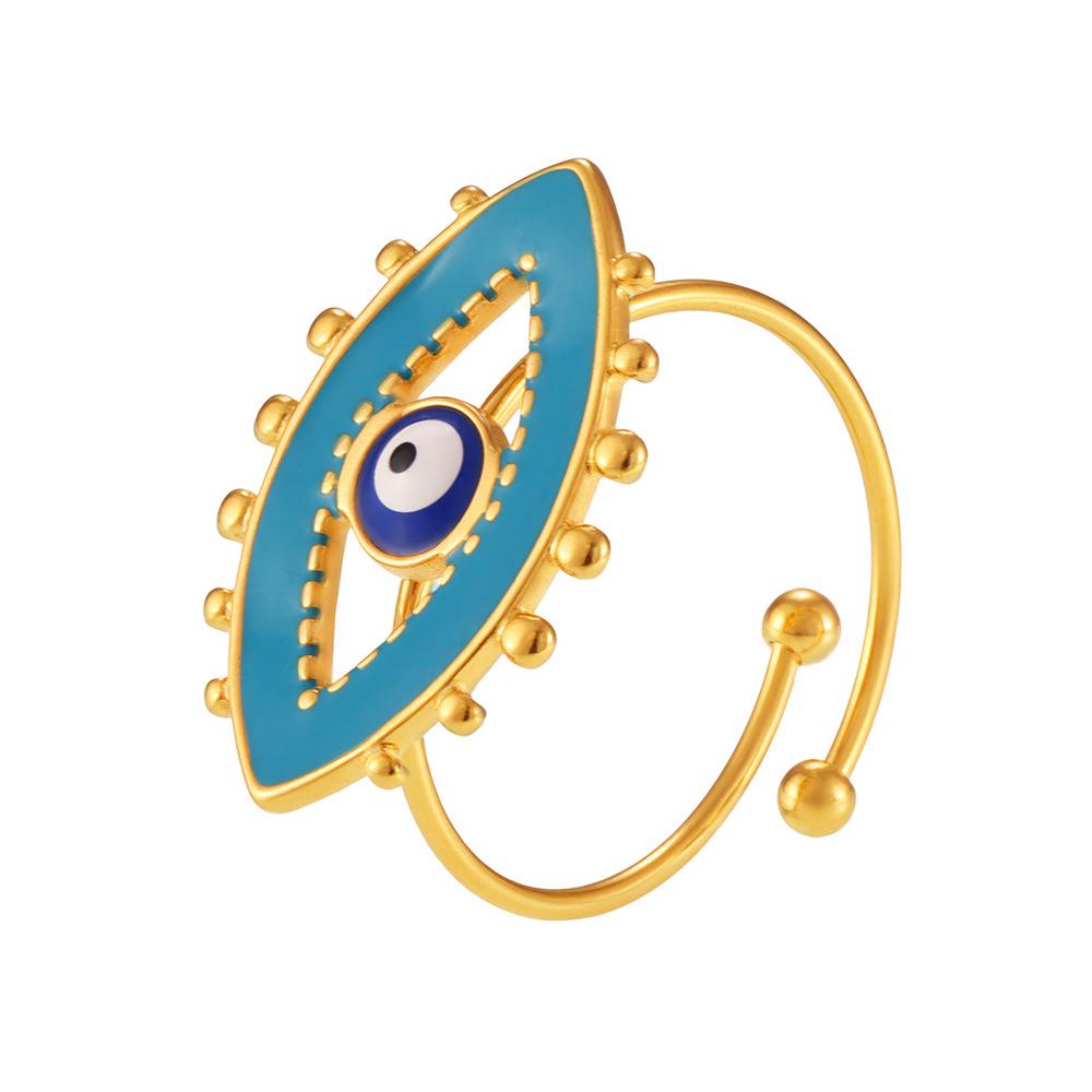 Qiong Yao Demon Eye Enamel Open Ring: 18k Gold-Plated Titanium Steel Adjustable Fashion Accessory