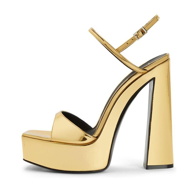 Fashion 2024 Summer Solid Color High Heel Women's Sandals New Waterproof Platform Buckle Gold Silver Size 36-43 Sexy Women's Shoes