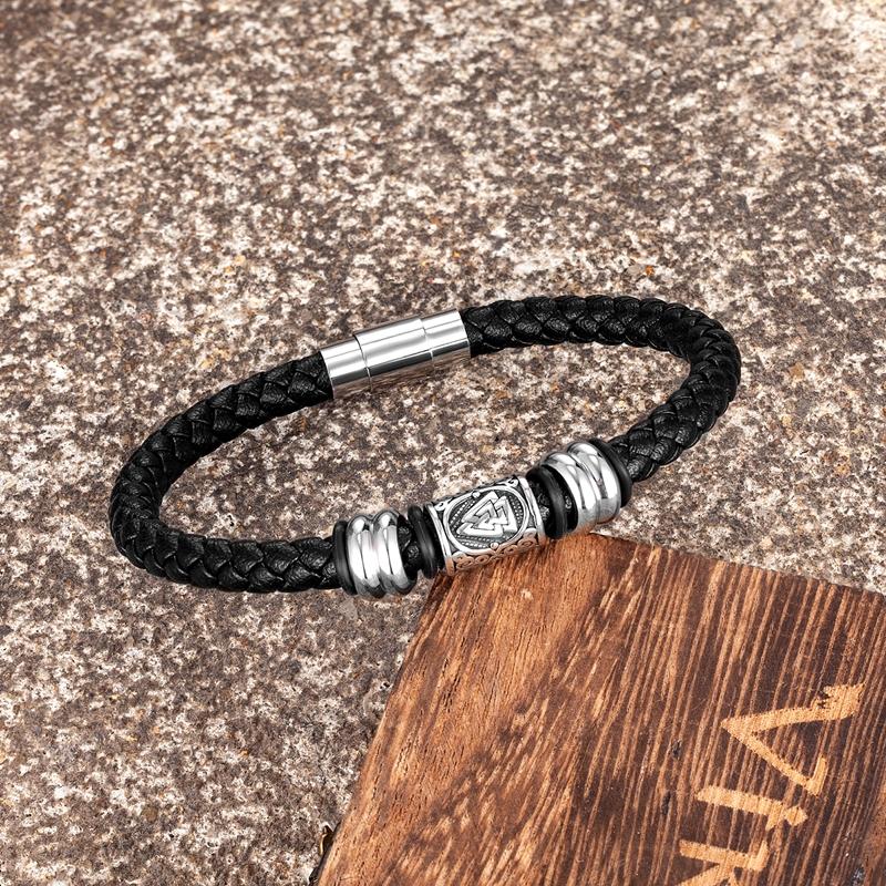 Viking Bracelet Men Genuine Leather Norse Runes Amulet Viking Compass Wristband Norse Mythology Jewelry Gifts for Him