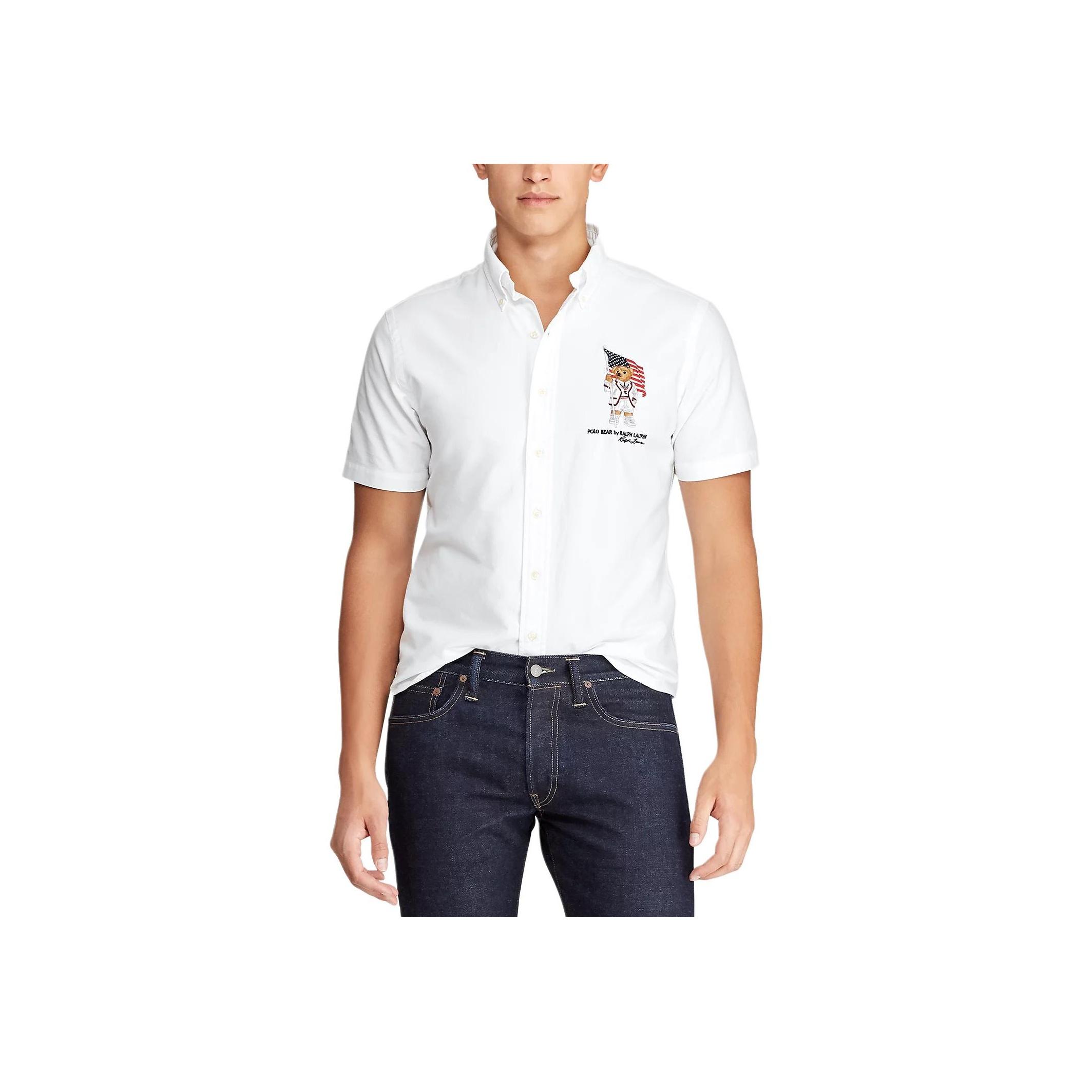 

Polo Ralph Lauren SS25 Рубашка мужская однобортная с коротким рукавом и вышивкой логотипа медведя 710802632-001 XXL