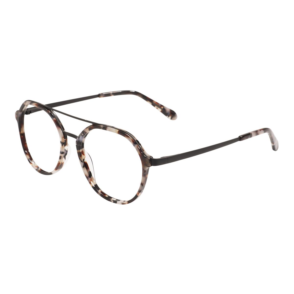 

Acetate Unisex Round Double Bridge Tortoiseshell Glasses Frame Full Rim Big Spectacle With Spring Hinge For Prescription Lenses серый