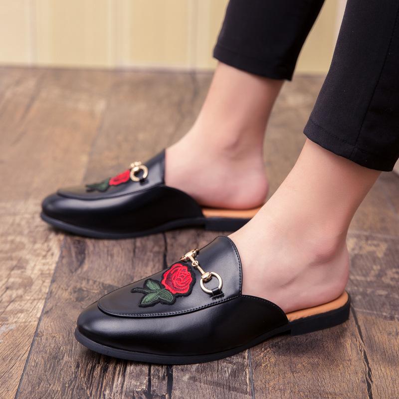 Half Slippers Summer No Heel Lazy Couple Slippers Horse Buckle Bean Shoe Leather Slippers