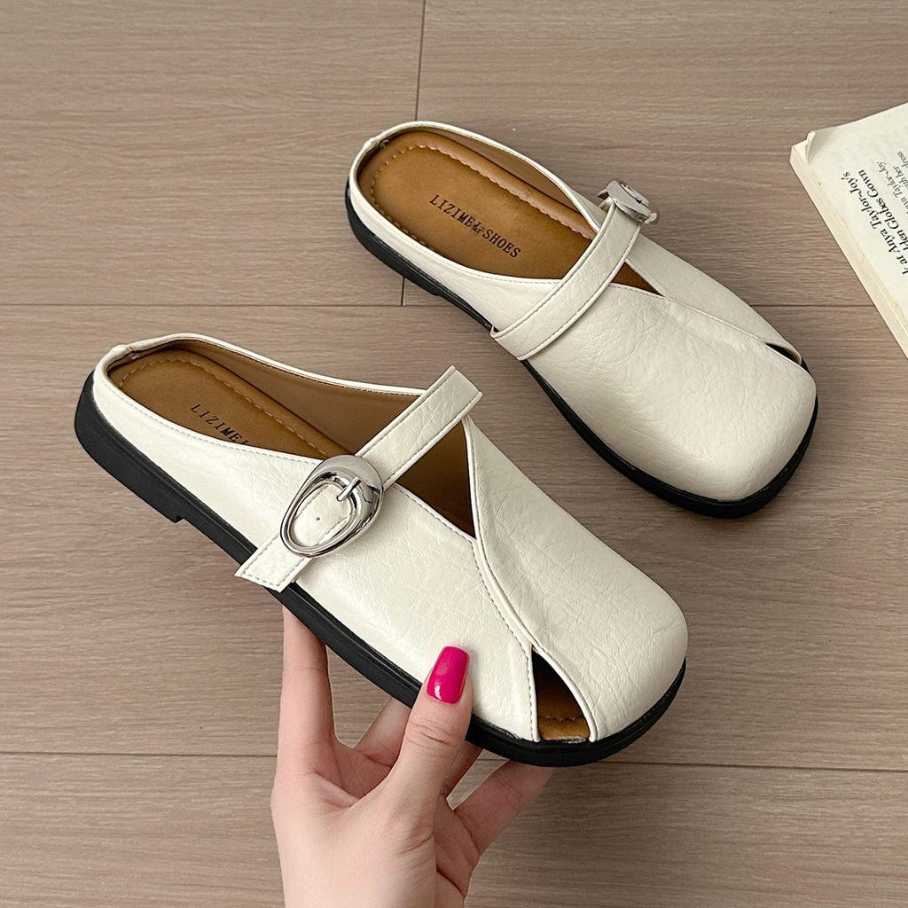 Lazy Shoes Women's Outerwear Bag Head Slippers 2025 Spring and Summer New One-word with Flat Sandals