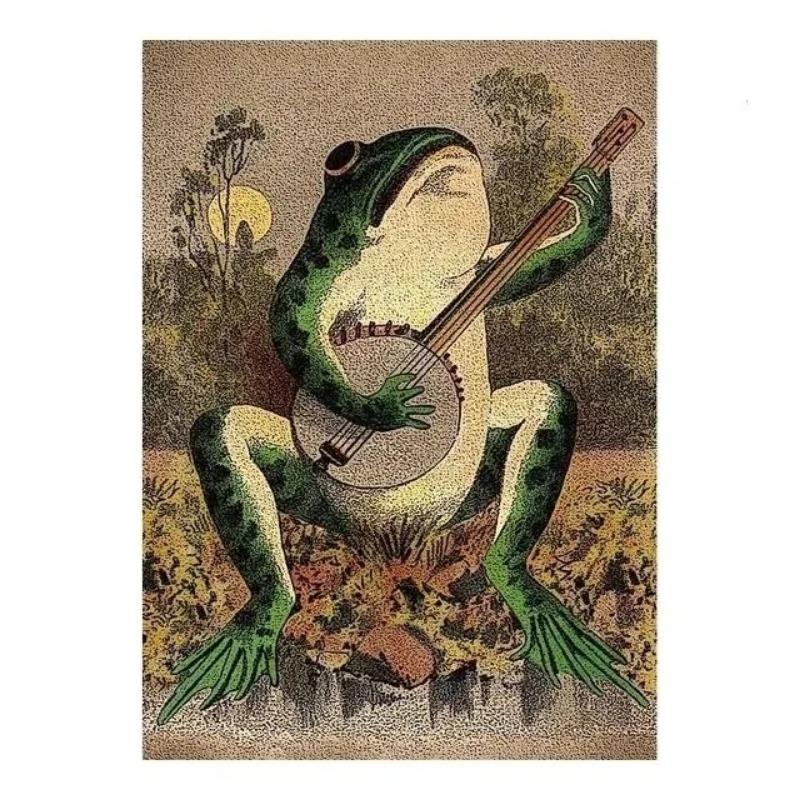 

Винтажные плакаты с животными, лягушка с банджо, мультяшная холщовая живопись и принты, забавная настенная картина для детской, для гостиной, домашний декор 21cm×30cm NoFrame
