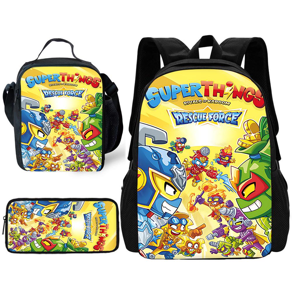 Cartoon toys Super Zings SuperThings Child School Backpack with Lunch Bags ,Pencil Bags ,School Bags for Boys Girls Best Gift