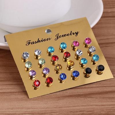 E320 Koreanische mehrfarbige Ohrringe mit frischen Diamanten – 12er-Set
