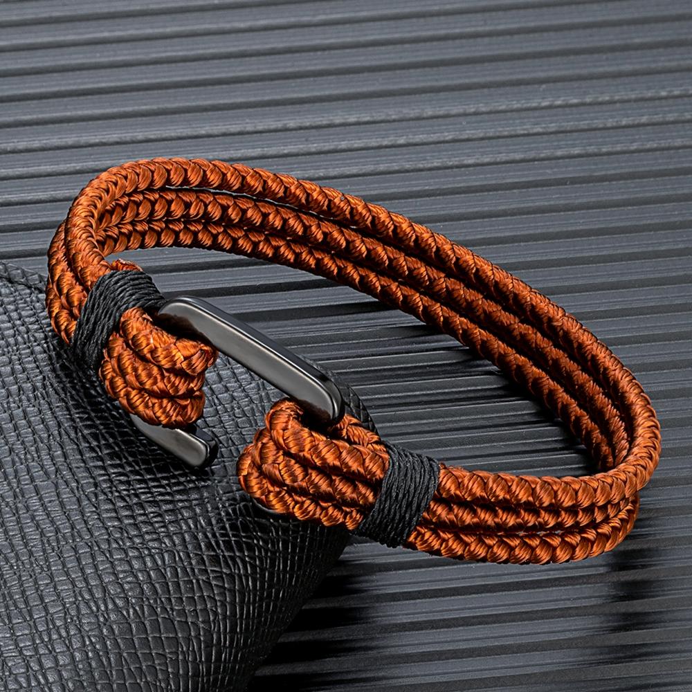 C Clasp Bracelets Men Multilayer Keel Waterproof Rope Bracelet Women Black Stainless Steel Easy Sport Hook