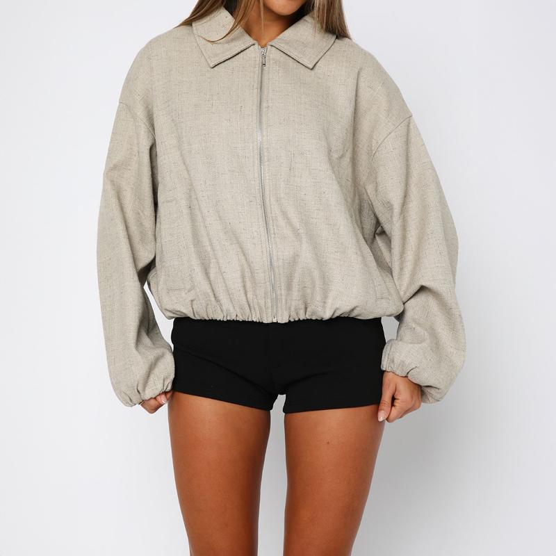 French Resort Zipper Solid Color Jacket Women's Autumn and Winter