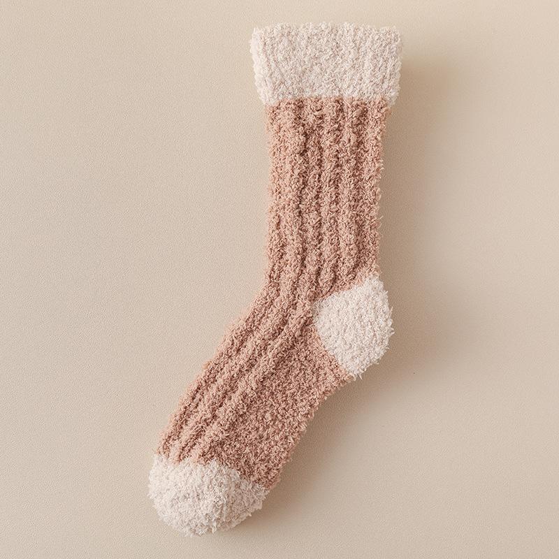 Coral Velvet Socks for Women Autumn Winter Extra Thick Warm Mid-tube Floor Socks Wool Circle Plus Velvet Sleeping Month Sleeping Socks