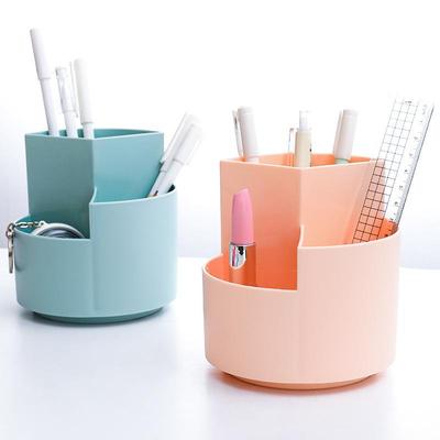 1pc Rotating Pen Holder, Office Student Desktop Pen Storage Box, Office Storage Three-hole Makeup Brush Box