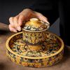 Thangka suspended gaiwan, three-talent tea brewing bowl cup, one pot, three-cup tea brewing set, ceramic kung fu tea set, small tea brewing set