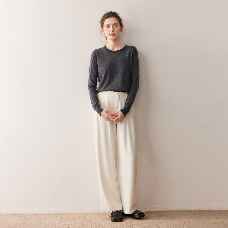 Women's Pure Wool Hollow Knit Sweater - Round Neck Pullover