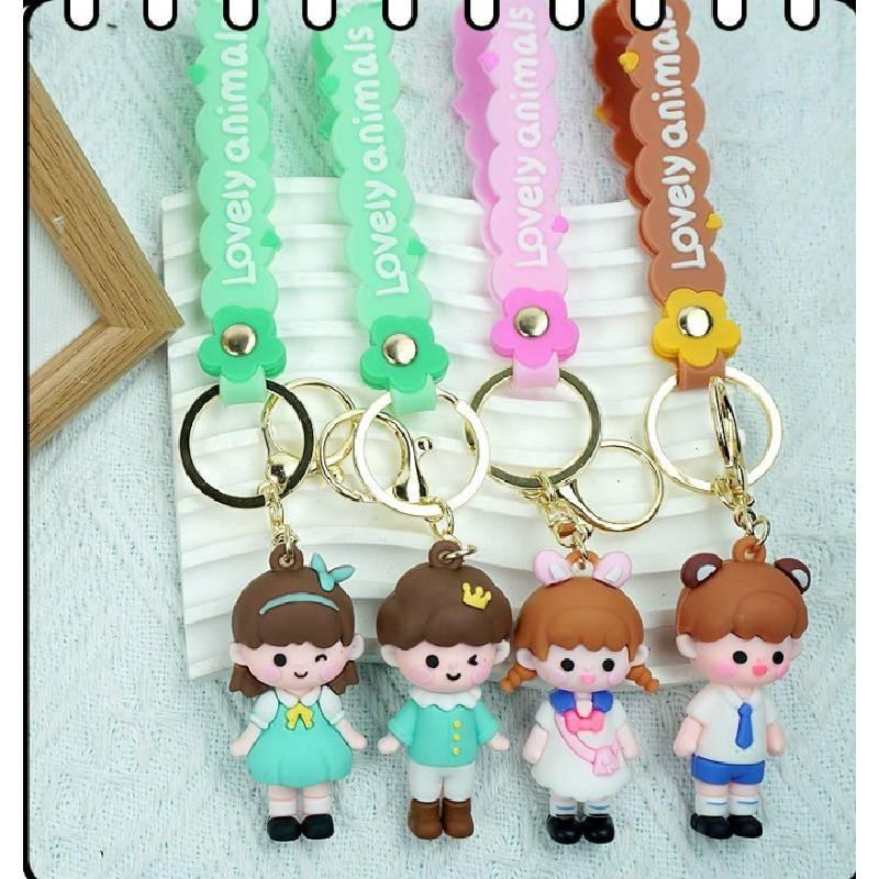 Charming Braided Girl Keychain Boy Girl Figurine Couple Creative Cartoon Rubber Key Ring Bag Charm