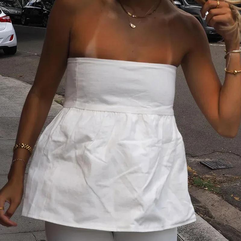 Dámský top bez ramínek Odhalená ramena Korzetový top Růžový Bílý Červený Modrý Top bez ramínek Bez zádové části Bez rukávů Crop top Žena 2024