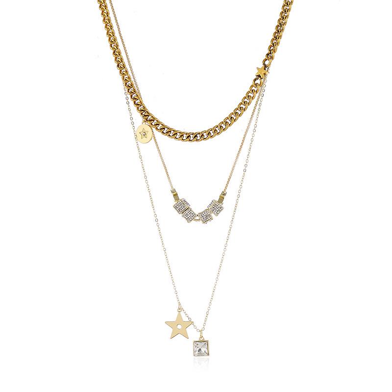 Trendy Multi-layer Cold Style Star Pendant Necklace with Full Diamond Detailing