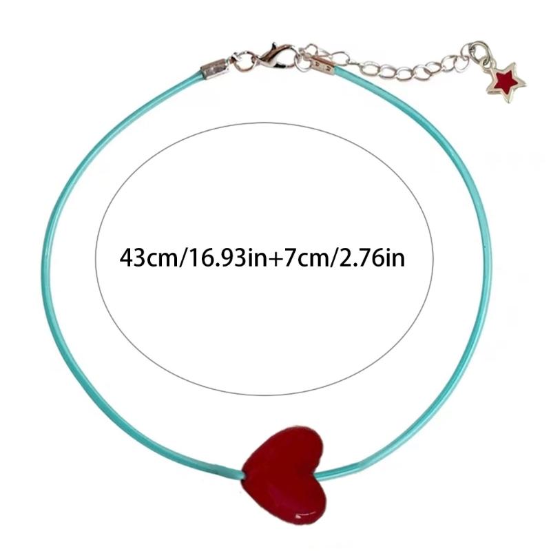 Fashion Red Heart Neck Chain Sweet Temperament Clavicle Chain Necklace Adjustable Choker Jewelry Gift for Women Girls