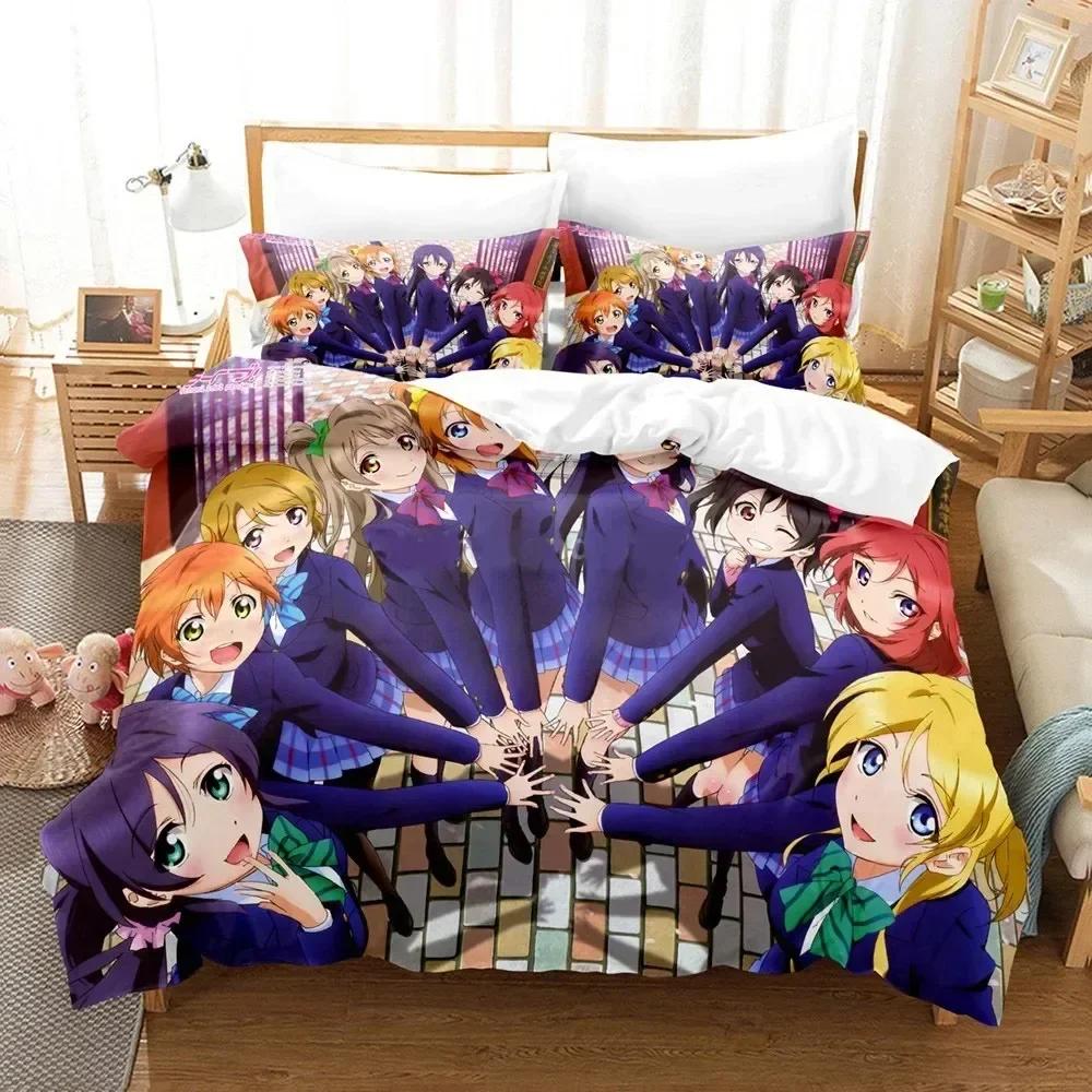 3D Love Live Bedding Set Pillowcase Printed Bed Set Duvet Cover Pillowcase Bed Linen Sheet Quilt Cover Full Queen King Size