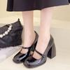 Autumn Chunky Heels Mary Janes Women Round Toe High Heeled Pumps Woman Pink Black Slip On Gothic Shoes For Female
