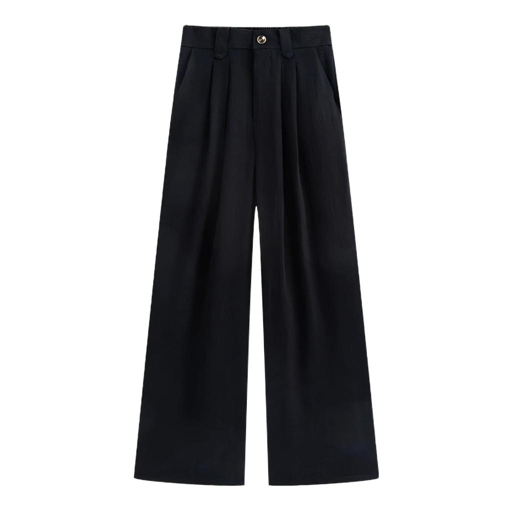 Inotenka Linen Loose Solid Perfect for and Office Use Women's Wide-Leg Pants, Summer, Lightweight, Figure-Flattering, Fit, Breathable, Slimming,