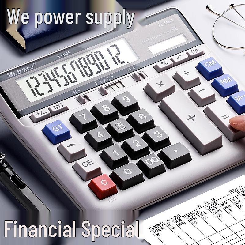 Large Screen Solar-Powered Financial Accounting Desktop Calculator
