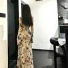 Retro butterfly print ice silk long-sleeved dress women's autumn new slim and thin temperament hip skirt
