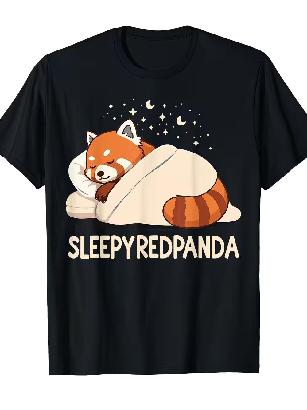 Unisex Red Panda Sleep Pajamas T-Shirt - Loose Fit Cute Panda Print Pajamas Suitable for Parties M