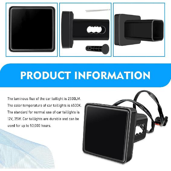 Leechio LED Red Lens Brake Light Trailer Hitch Cover, 2" Receiver Square 15 LED Super Bright Waterproof Taillight Trailer Towing External