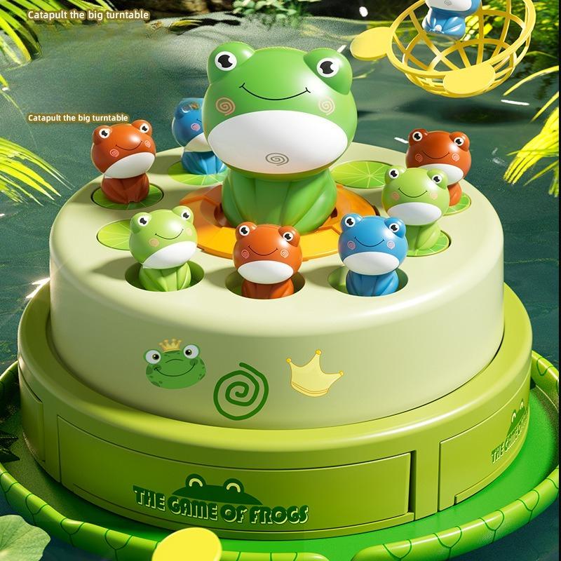 1SET Children's Ejection Frog Turntable Cartoon Net Fishing Bouncing Frog Concentration Training Sound and Light Electric Toy